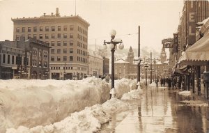 H72/ Colorado Springs RPPC Postcard c1910 Winter Snow Main St Stores 194