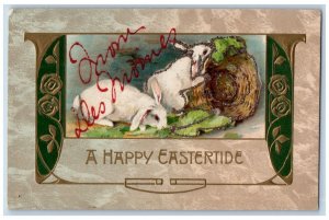 Des Moines East Peru Iowa IA Postcard Easter Bunny Rabbits Eating Glitter