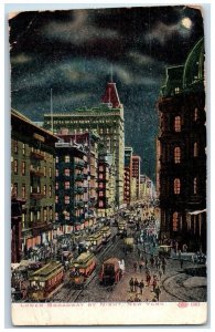1909 Lower Broadway By Night Trolley Moonlight New York NY Antique Postcard