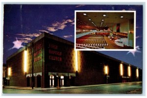 First Baptist Church Night View Hammond Indiana IN Unposted Vintage Postcard