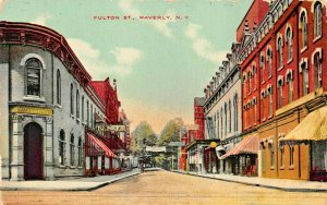 WAYLAND NY~FIRST NATIONAL BANK-FULTON STREET-STOREFRONTS~1909 Wm ATHENS POSTCARD