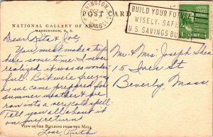 National Gallery Art Washington DC Antique Postcard PM Cancel WOB Note DB