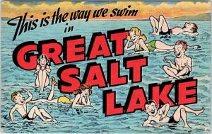 GREAT SALT LAKE, UT Utah THIS IS THE WAY WE SWIM  (Floating on top) c40s Linen