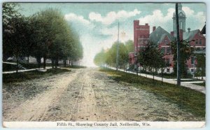 NEILLSVILLE, Wisconsin WI   Fifth Street Scene COUNTY JAIL 1909 Postcard