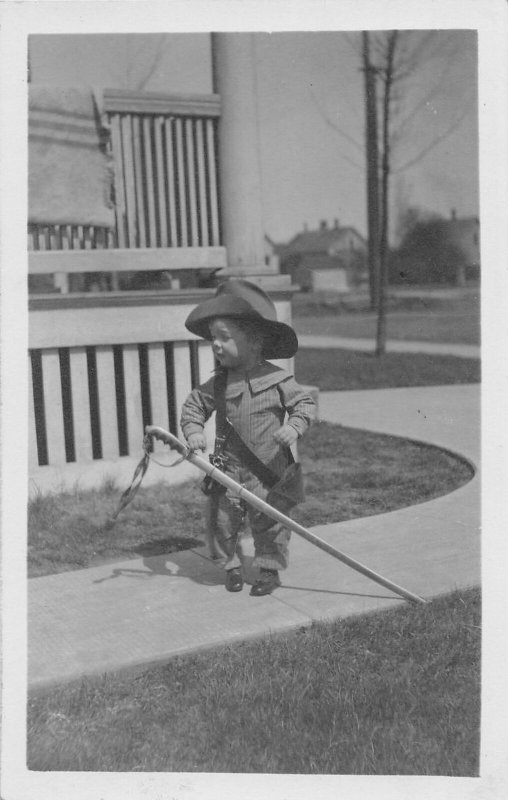 F71/ Interesting Real Photo RPPC Postcard Child Sword Hat 16