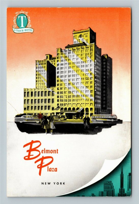 NY-New York City, Hotel Belmont Plaza Classic Cars, Advertising, Chrome Postcard