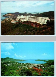 2 Postcards CHARLOTTE AMALIE, Virgin Islands ~ Birdseye VIRGIN ISLE HILTON 1960s