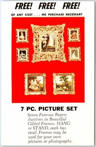 VINTAGE POSTCARD FREE 7 PCS PICTURE SET ADVERTISING GIANT FURNITURE WAREHOUSE