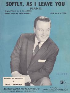 Matt Monro Softly As I Leave You 1960s Sheet Music