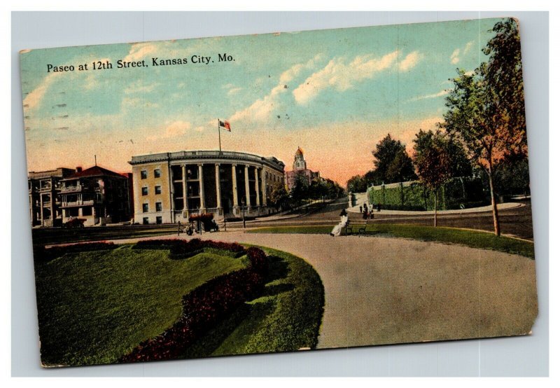 Vintage 1916 Postcard Paseo and 12th Street Park in Kansas City Missouri