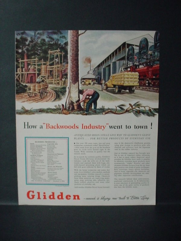 1946 Glidden Paint Rubber Antiquated Rubber Tree Backwood Vintage Print Ad 11057