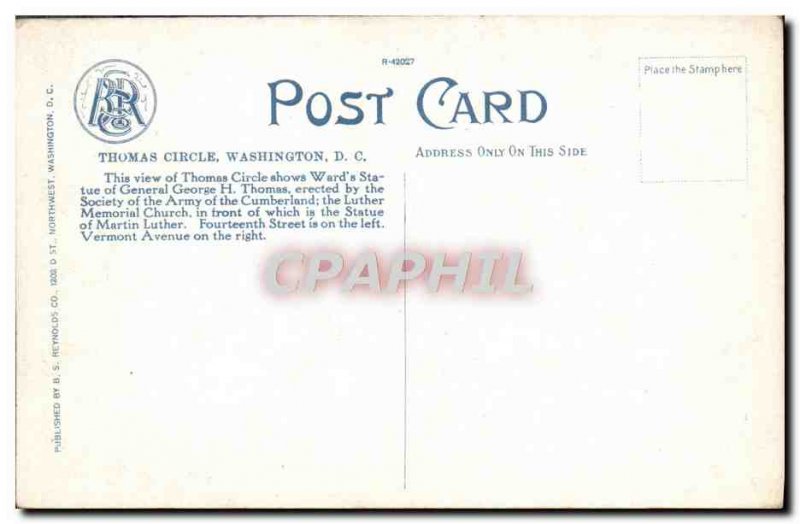 Old Postcard Thomas Circle Washington D C.