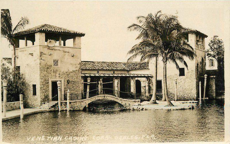 Casino Coral Gables Florida 1920s Venetian RPPC Photo Postcard 13140