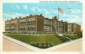 Monessen Pennsylvania High & Junior High School flag Teich Postcard 24-7403