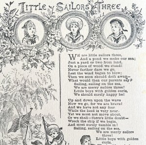 Little Sailors Three Poem 1892 Victorian Art Woodcut Printing Ephemera DWY10B