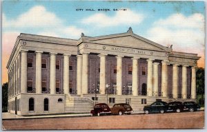 VINTAGE POSTCARD THE CITY HALL AT MACON GEORGIA W/ PARKED BUGGIE CARS
