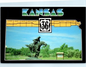 Postcard -  Pony Express statue at Marysville, Kansas
