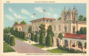 San Diego California Exposition Palace of Better Housing Linen Postcard