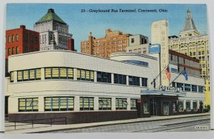 Cincinnati Ohio Greyhound Bus Terminal Art Deco Style Bldg Linen Postcard L11
