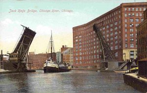 Steamer Jack Knif Bridge Chicago River Chicago Illinois 1911 postcard