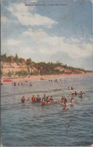 Postcard Beach Bathing Lake Michigan MI 1913