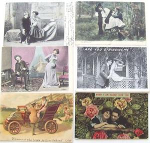 T3109      ROMANTIC   POSTCARD LOT,    6  CARDS