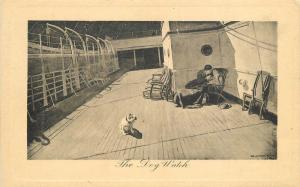 Artist Impression C-1910 Romantic Couple Dog Steamship Deck postcard 2172