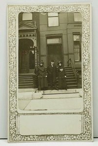 RPPC Ladies and Gent Posing on Marble Steps of Townhomes Postcard H11