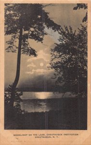 CHAUTAUQUA NY~INSTITUTION-MOONLIGHT ON LAKE~1920s ALBERTYPE PHOTO POSTCARD