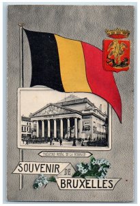 Belgium Postcard Souvenir Of Brussels Flag Logo Theatre Royal c1910 Antique