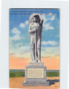 Postcard Famous Sioux American Indian Statue Lookout Hill Nebraska USA