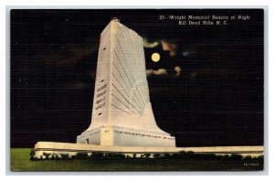 Wright Memorial Beacon Night View Kill Devil Hills NC Linen Postcard V9
