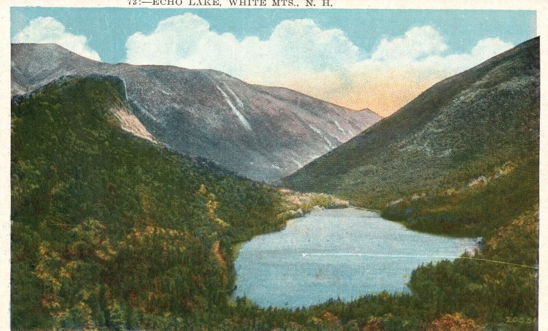 Vintage Postcard 1920's Echo Lake Franconia Notch White Mountains New Hampshire