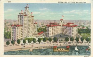 1933 Chicago Edgewater Beach Hotel Linen Postcard