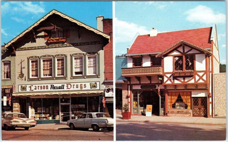 LEAVENWORTH, WA Washington  LARSON REXALL Drugs   c50s, 60s  Cars    Postcard