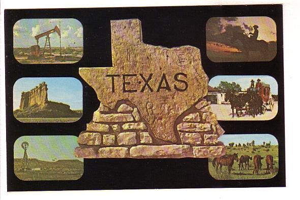 Sixviews with Stone Map, Oil Wells, Cowboys, Texas, Baxter Lane