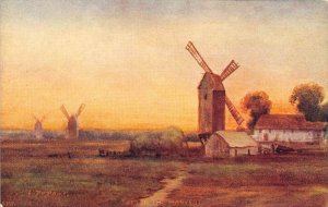 Dutch Windmills, titled  After the Harvest,  artist signed  L. Dupont