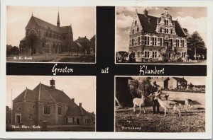 Netherlands Groeten Uit Klundert Kerk, Hertenkamp Stadhuis  RPPC C090