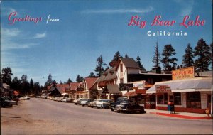 Big Bear Lake California CA 1950s Street Scene Ski Shop Vintage Postcard