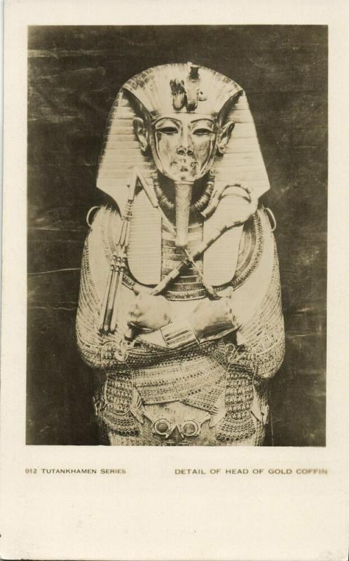 egypt, Tutankhamen Series, Detail of Head of Gold Coffin (1930s) RPPC