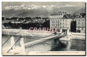 Postcard Grenoble Old Suspension Bridge on I & # 39Isere and the Alps