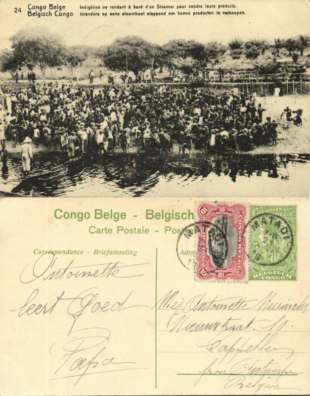 belgian congo, Native Sellers Boarding a Steamer (1920s) Postcard (24)