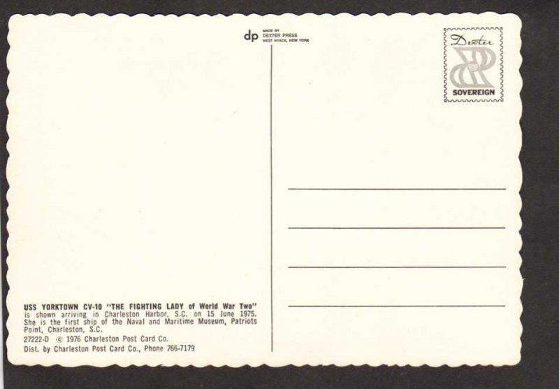 SC USS Yorktown Navy Naval War Ship Charleston South Carolina Postcard