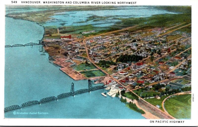 Washington Vancouver Aerial View With Columbia River Looking Northwest Curteich