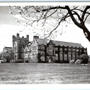 c1950s University of Idaho RPPC Administration Building Historic Bell Clock A113