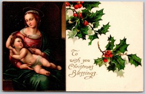 Vtg Christmas Blessings Madonna & Child Mary Baby Jesus 1905 UDB Postcard