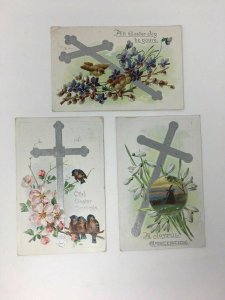 Raphael Tuck Easter Postcard Lot of 3 Embossed Cross Birds