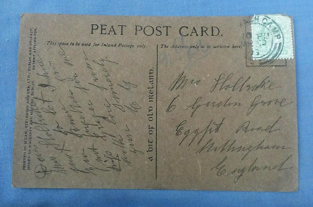 Vintage Peat Postcard Interior Of An Irish Cabin Postmarked 1905 G1G
