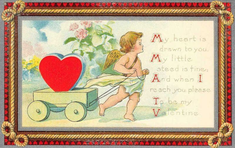 VALENTINE'S DAY My Heart Is Drawn To You Cupid ca 1910s Vintage Postcard
