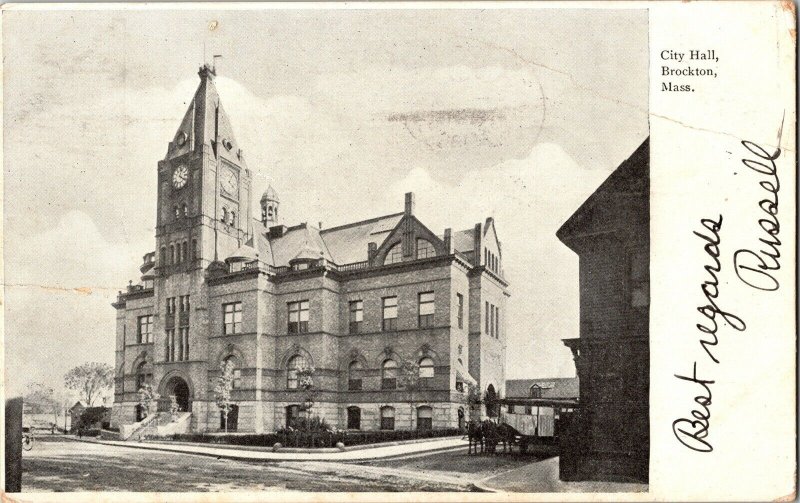 City Hall Brockton Mass. Vintage Antique Postcard BW Undivided Back PM Cancel 1c 